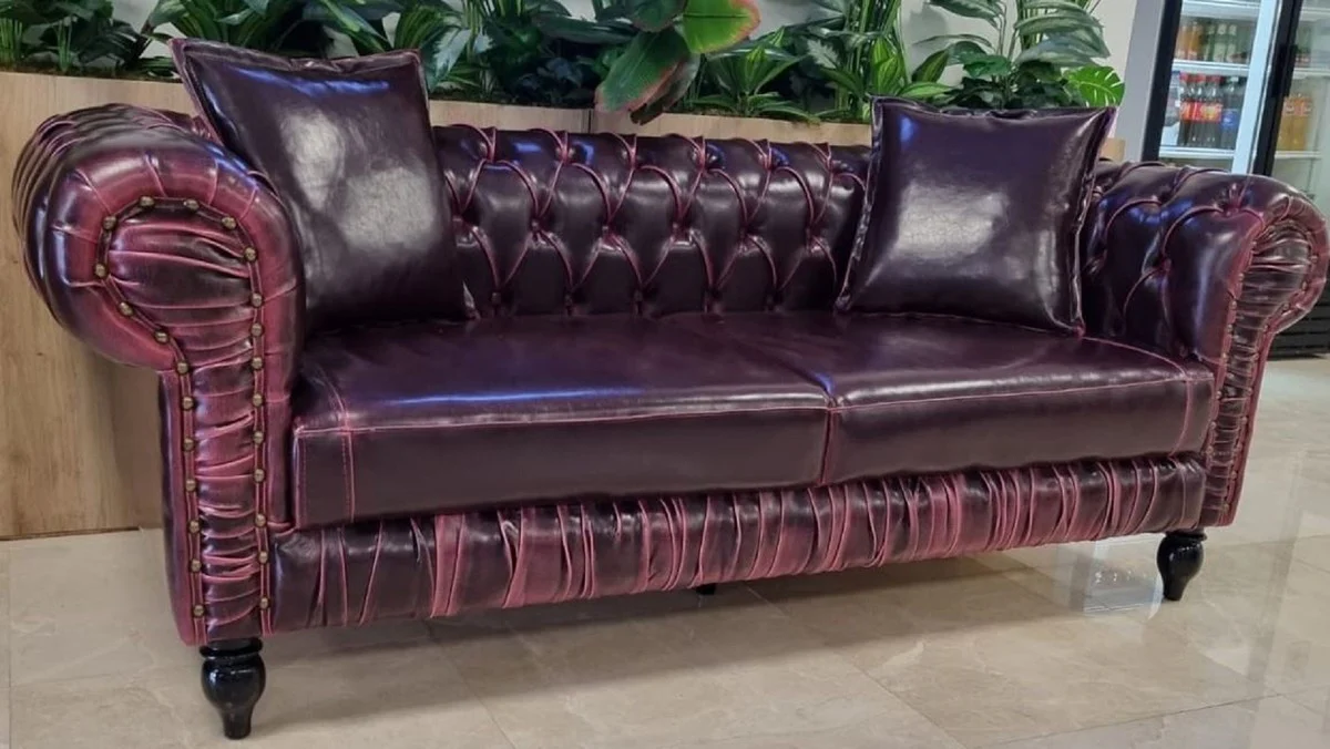 Luxury Chesterfield faux leather 2-seater sofa purple / black 190 x 90 x H. 75 cm - living room sofa - living room furniture - luxury furniture - living room furnishings - luxury furnishings - furniture luxury