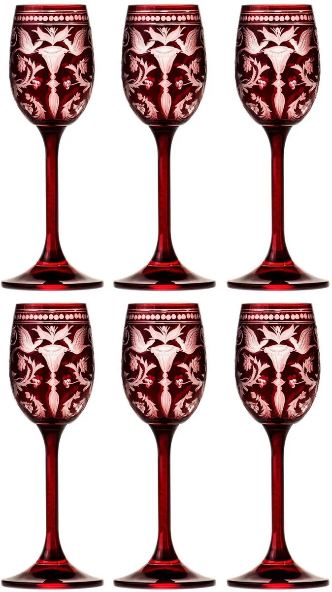 Luxury liqueur glass set of 6 red / silver Ø 5.5 x H. 15 cm - handmade and hand-engraved liqueur glasses - hotel & restaurant accessories - luxury quality