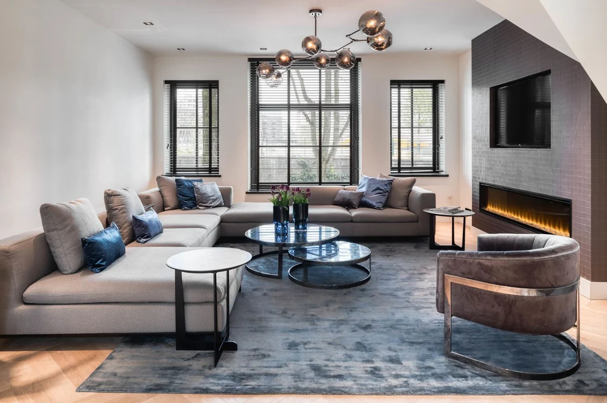 Luxus Seidenteppich Dunkelblau 300 x 400 cm - Rechteckiger Wohnzimmer Teppich - Luxus Qualität - Wohnzimmer Deko Accessoires