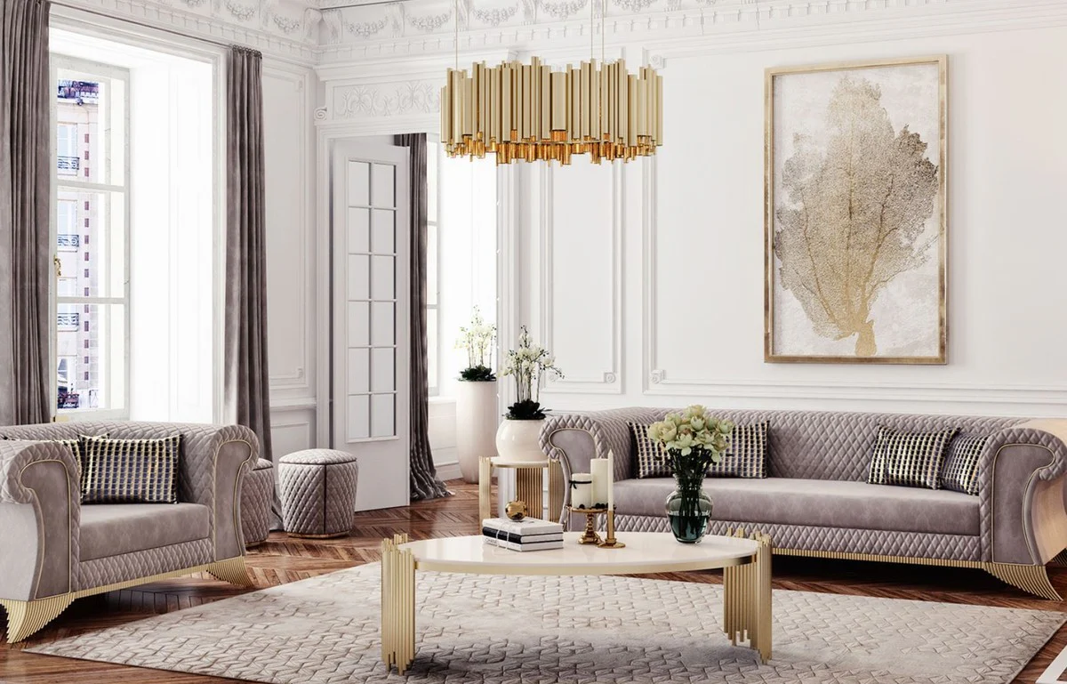 Luxury Art Deco Sofa Gray / Gold - Living Room Sofa - Hotel Sofa - Luxury Art Deco Living Room & Hotel Furniture