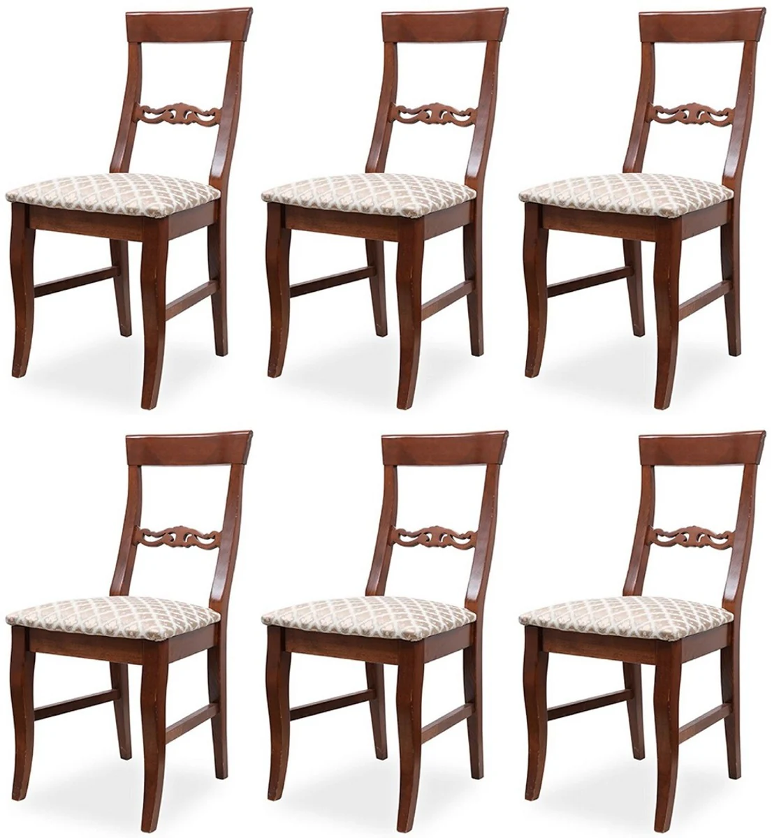 Biedermeier dining room chair set of 6 bronze / white / dark brown 43 x 52 x H. 96 cm - Solid wood kitchen chairs - Solid wood dining room furniture - Biedermeier dining room furniture