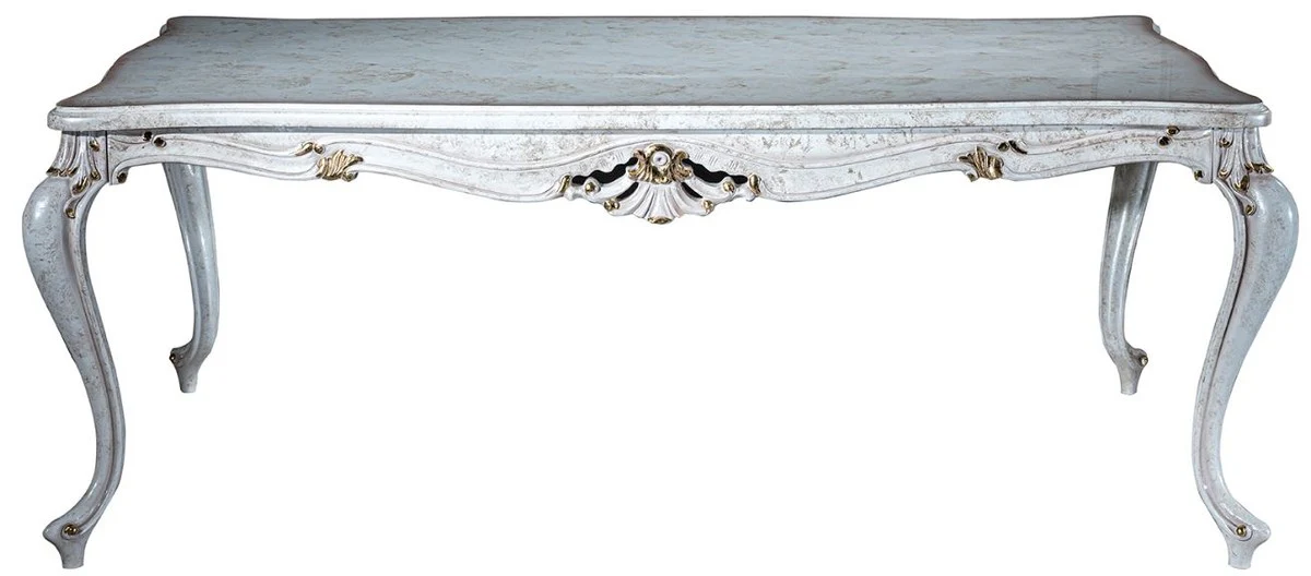 Luxury baroque dining table antique white / gold 201 x 102 x H. 80 cm - solid wood kitchen table - dining room table - dining room furniture in the baroque style