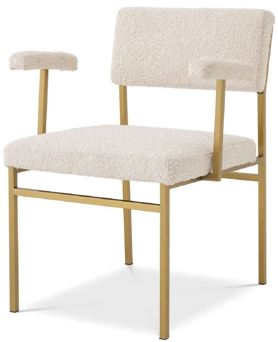 Luxury dining room chair cream / brass 64 x 67 x H. 84 cm - Elegant kitchen chair with armrests - Luxury dining room furniture