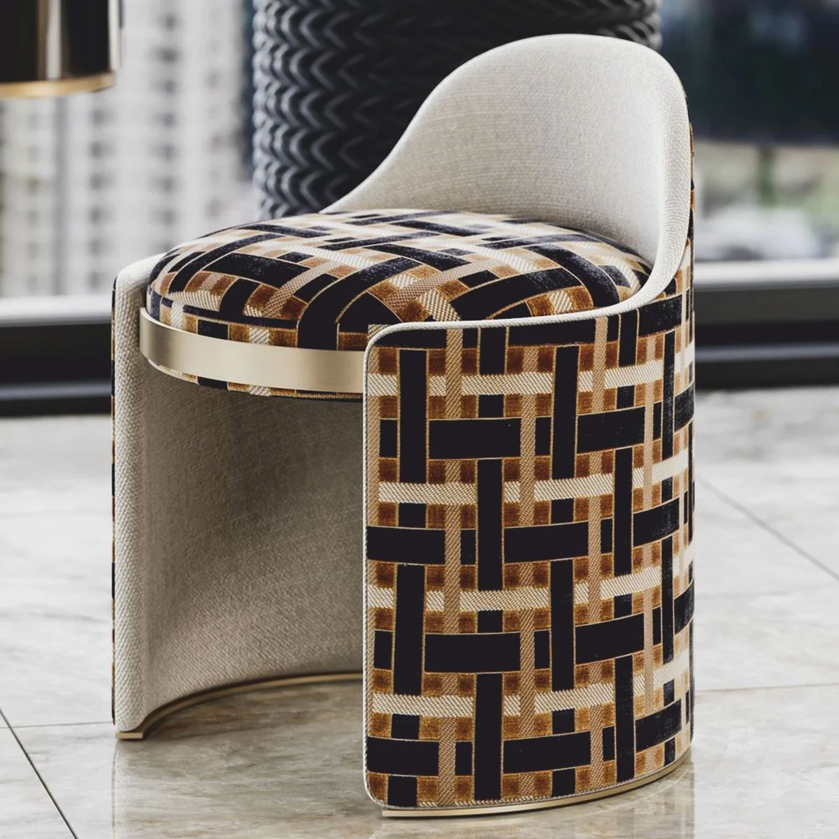 Luxus Hocker Braun / Grau / Massing H. 60 cm - Luxus Hotel Möbel