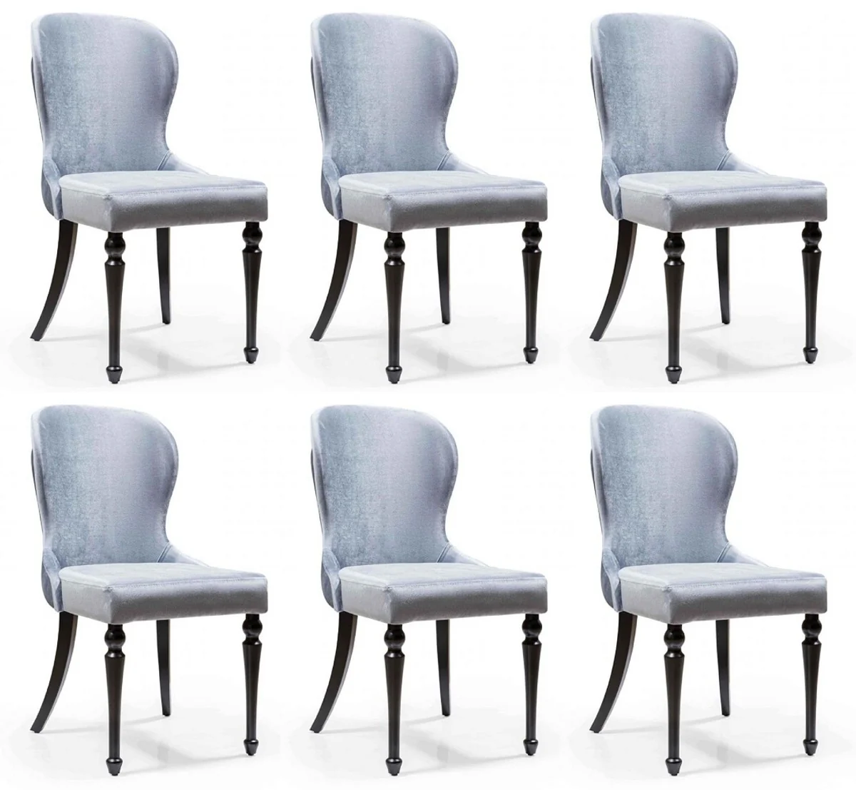 Art Deco dining room chair set silver / black 49 x 50 x H. 89 cm - Kitchen chairs set of 6 - Art Deco dining room furniture