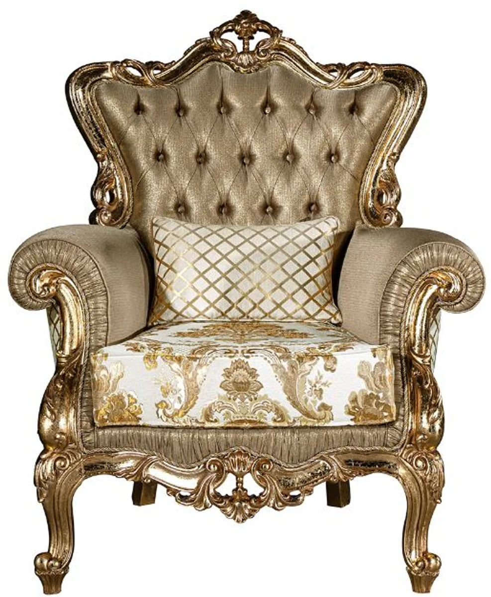 Luxury Baroque Living Room Set Gold / White - 2 Sofas & 2 Armchairs & 1 Coffee Table - Living Room Furniture in Baroque Style - Noble & Magnificent