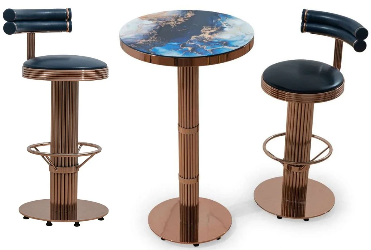Luxury bar furniture set black / copper - 1 bar table & 2 bar stools