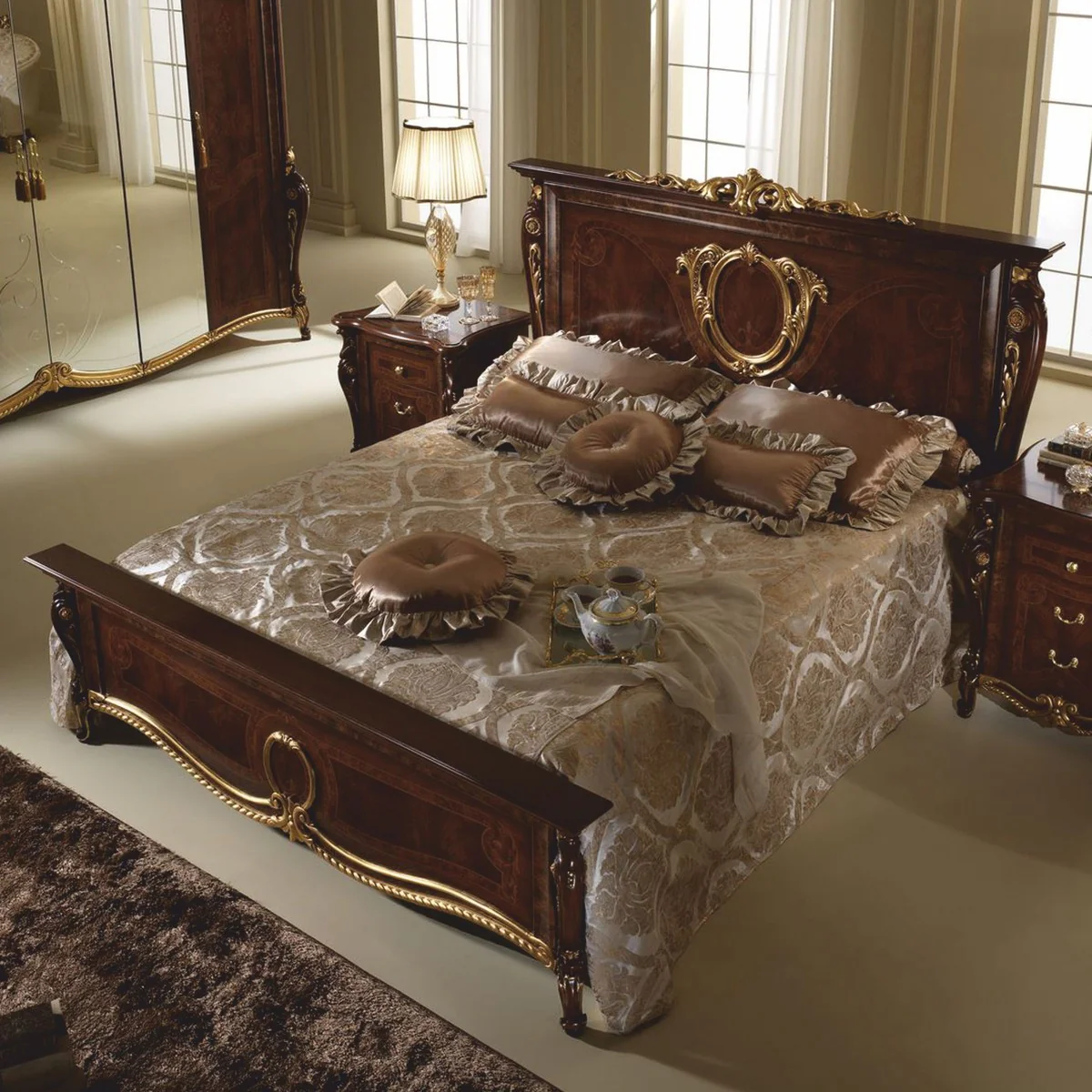Luxury Baroque Double Bed Dark Brown / Gold - Baroque Furniture - Made in Italy
