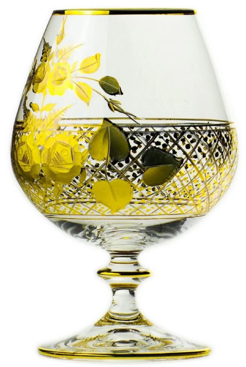 Luxury Baroque Brandy Glass Set of 6 Gold Ø 9 x H. 14.5 cm - Handmade and hand-engraved Cognac glasses - Hotel & Restaurant Accessories - Luxury quality