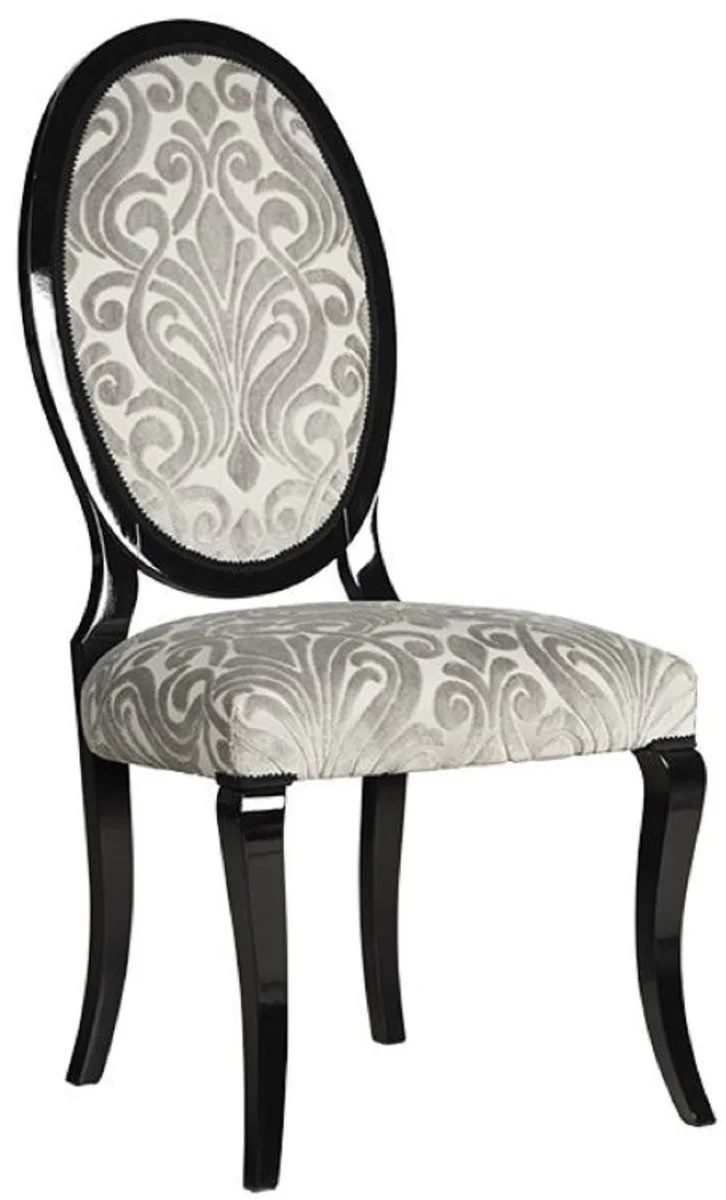 Luxury Art Nouveau dining chair set of 6 gray / black 51 x 48 x H. 106 cm - Elegant kitchen chairs with pattern - Baroque & Art Nouveau dining room furniture - Luxury quality