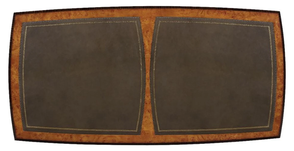 Luxury Art Nouveau coffee table light brown / brown 150 x 75 x H. 47 cm - Elegant solid wood living room table with high-quality genuine leather - Baroque & Art Nouveau living room furniture