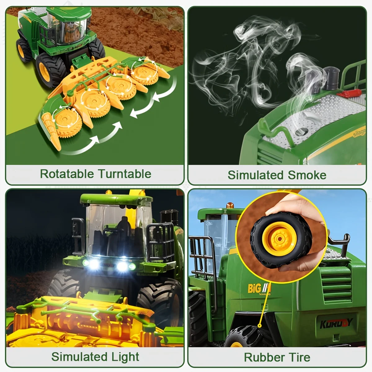 Ferngesteuerter Erntetraktor: 2,4-GHz-Landwirtschaftsfahrzeugspielzeug mit Lichtern und Sprühgerät für Kinder – Maßstab 1:24!