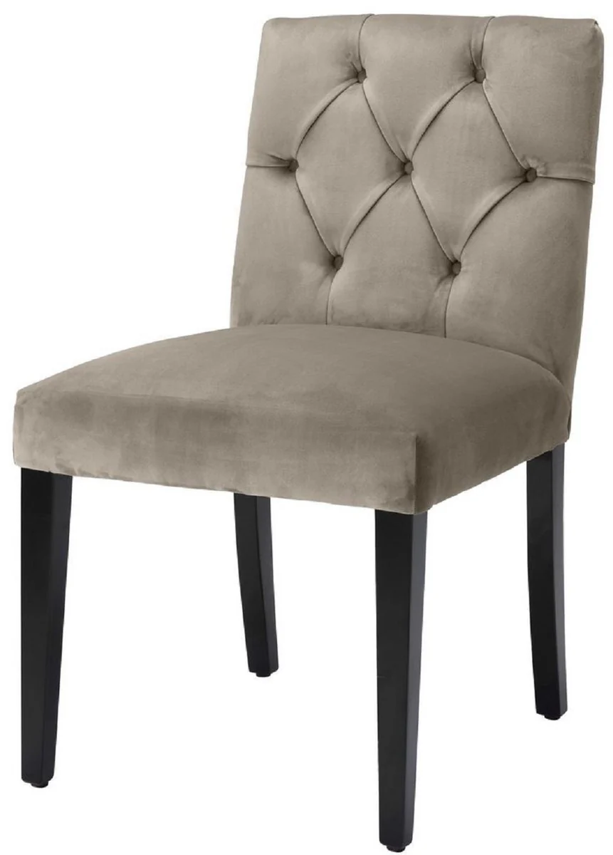 Luxury dining room chair Greige / Black 51 x 64 x H. 90 cm - Chesterfield kitchen chair with elegant velvet fabric - Luxury dining room furniture
