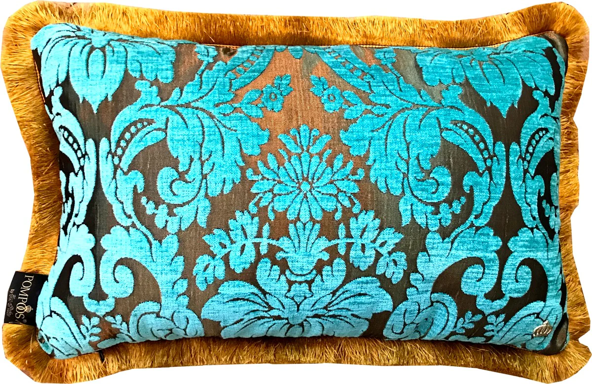 Luxury cushion Pompöös by Harald Glööckler Elegance Collection Baroque pattern turquoise / gold 35 x 55 cm - luxury cushion