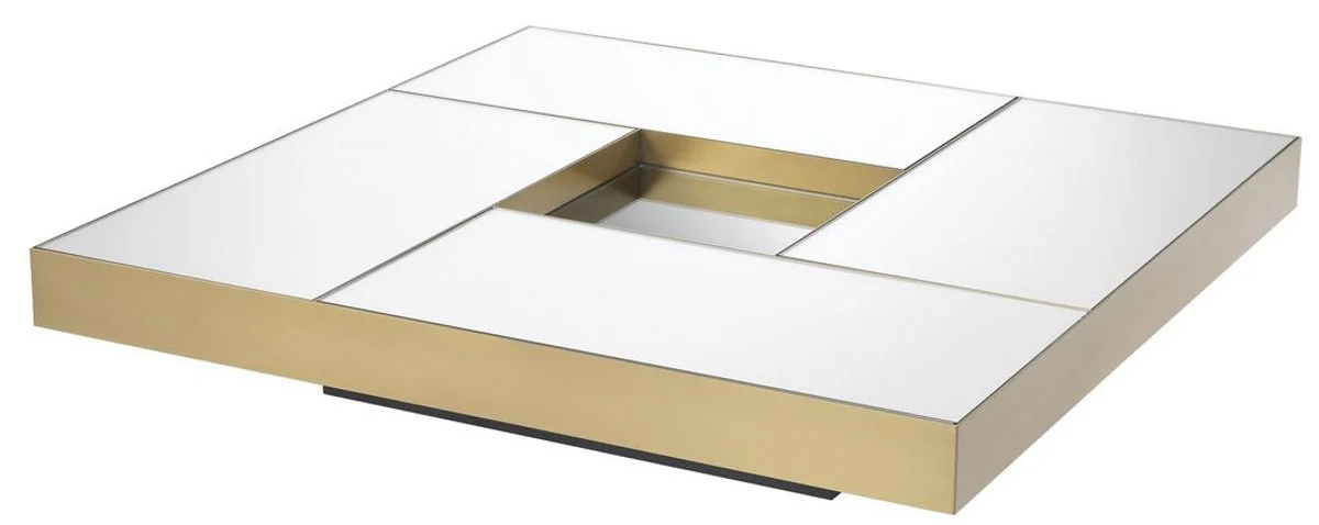 Luxury coffee table brass / black 120 x 120 x H. 23.5 cm - Square stainless steel living room table with mirror glass tabletops - Living room furniture - Luxury quality