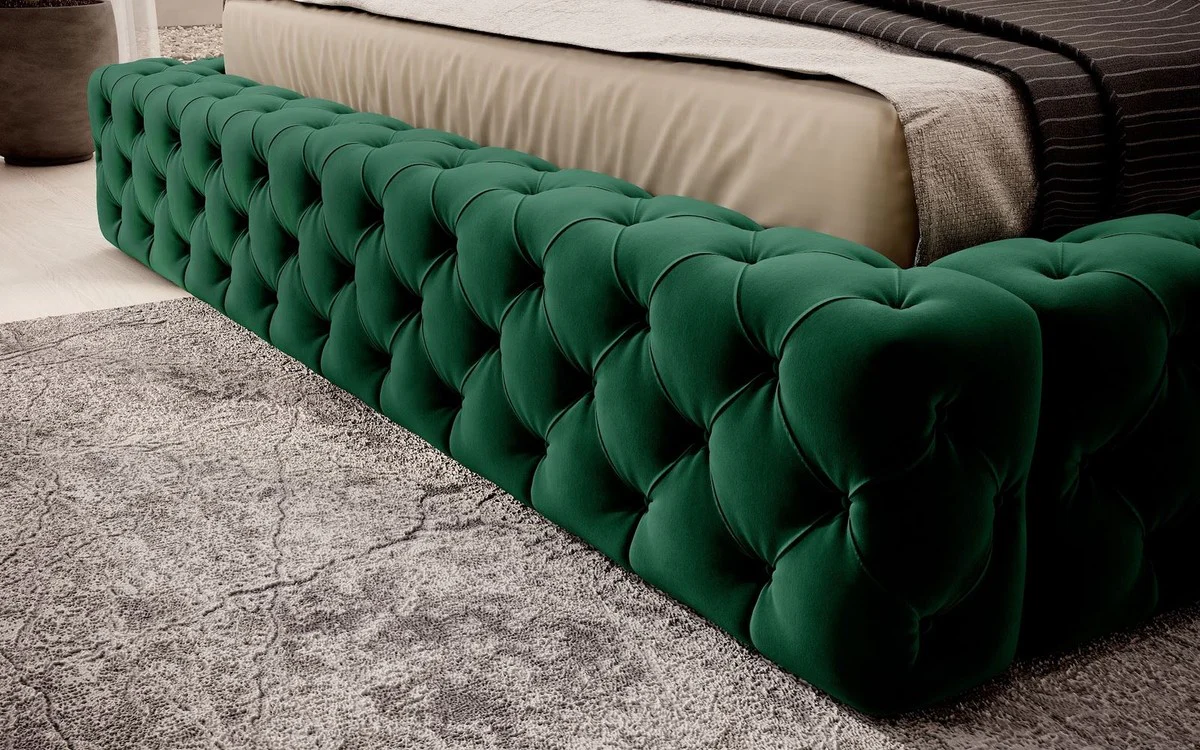 Luxury Chesterfield Velvet Double Bed with Green Mattress - Various Sizes