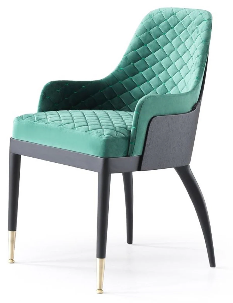 Luxury dining room chair set of 6 with armrests green / black / brass 55 x 59 x H. 88 cm - dining room furniture - restaurant furniture - dining room furnishings - luxury furniture - luxury furnishings
