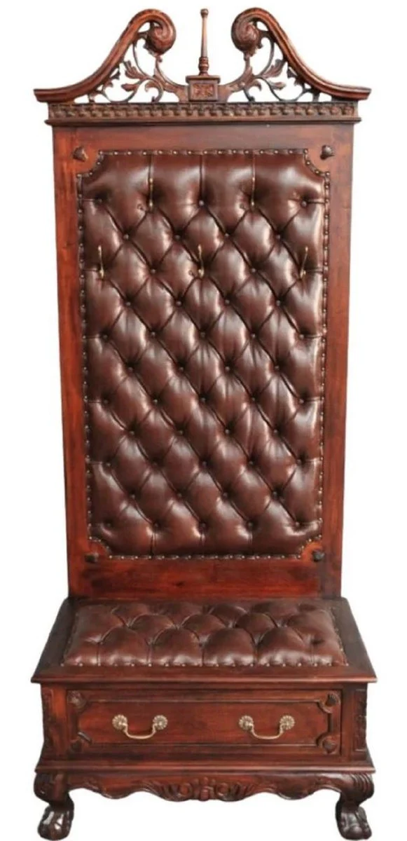 Luxury Baroque Chesterfield Wardrobe Dark Brown - Handcrafted Baroque Style Mahogany Wardrobe with Real Leather - Luxury Wardrobe Furniture in Baroque Style - Noble & Magnificent