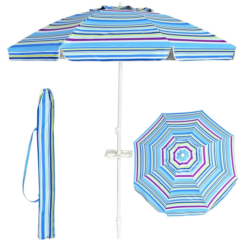 7.2 FT Portable Outdoor Beach Regenschirm mit Sand Anchor und Tilted Pole