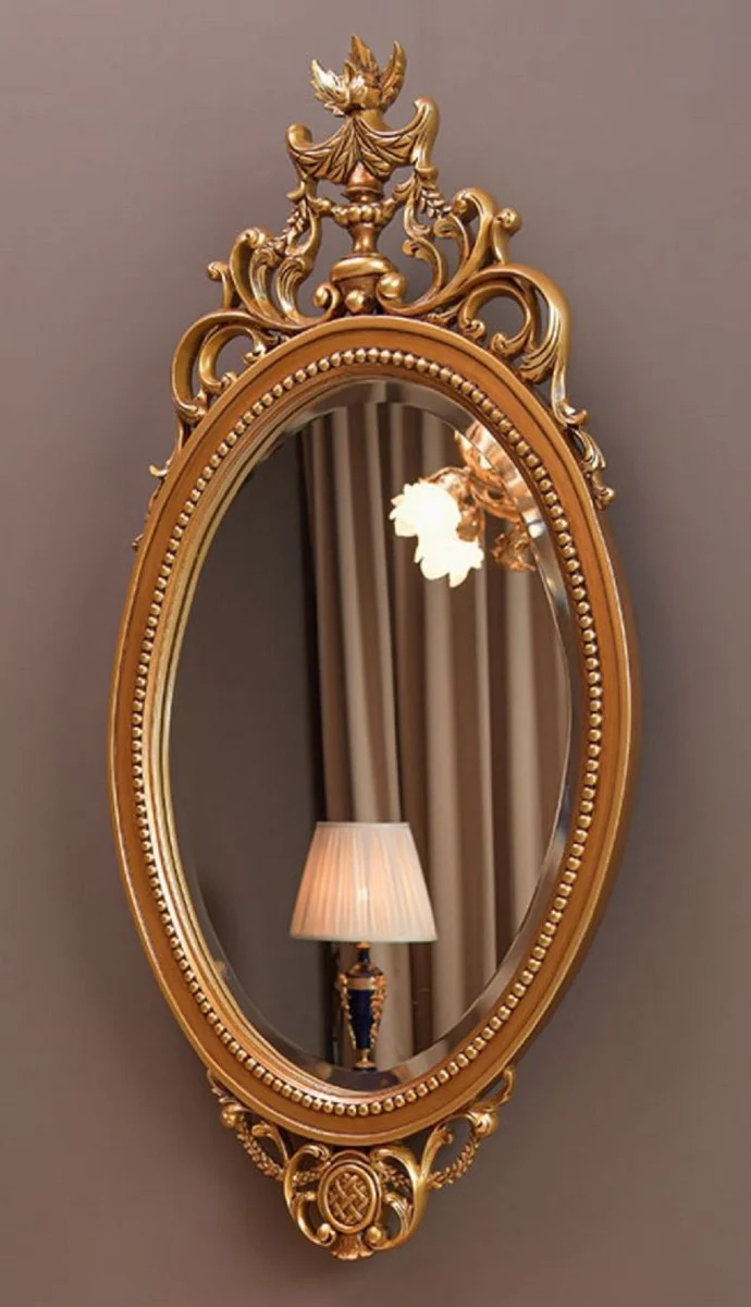 Luxury Baroque Mirror Brown / Gold H. 102 cm - Oval Baroque Style Wall Mirror - Made in Italy
