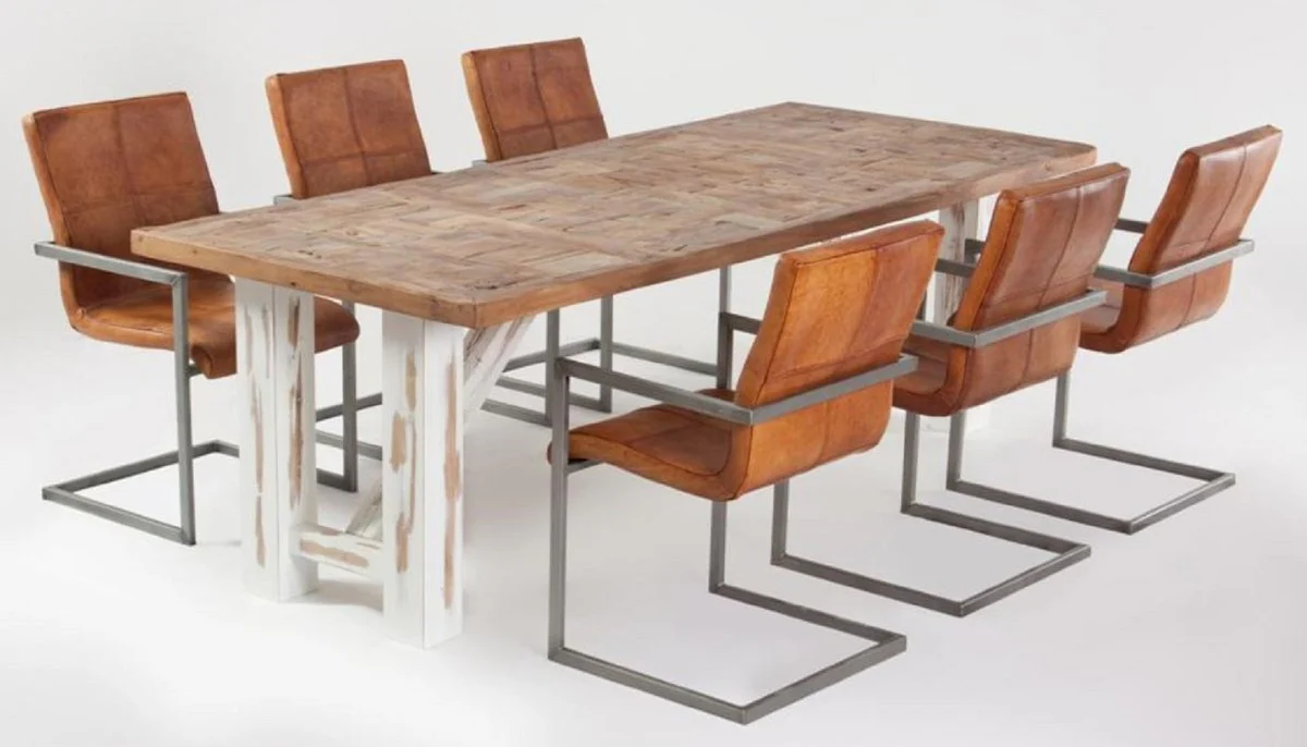 Country Style Dining Table Natural Colors / White - Various Sizes - Rectangular Rustic Solid Wood Kitchen Table - Rustic Dining Room Furniture - Country Style Dining Room Furniture