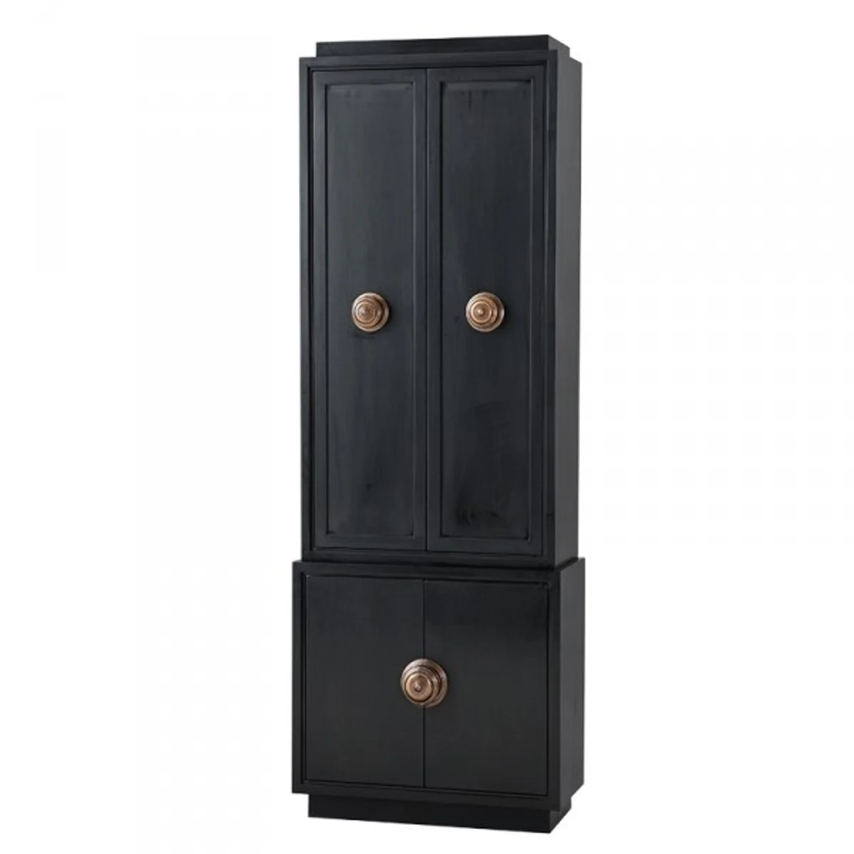 Luxury cabinet black solid wood brass handles - living room cabinet baroque art nouveau rococo shop furniture - luxury hotel & boutique furniture