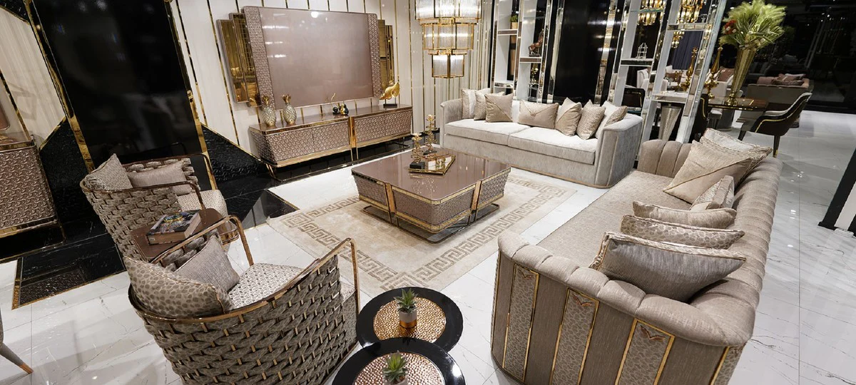 Luxury Side Table Gray / Gold - Square Living Room Side Table - Living Room Furniture - Hotel Furniture - Luxury Furniture