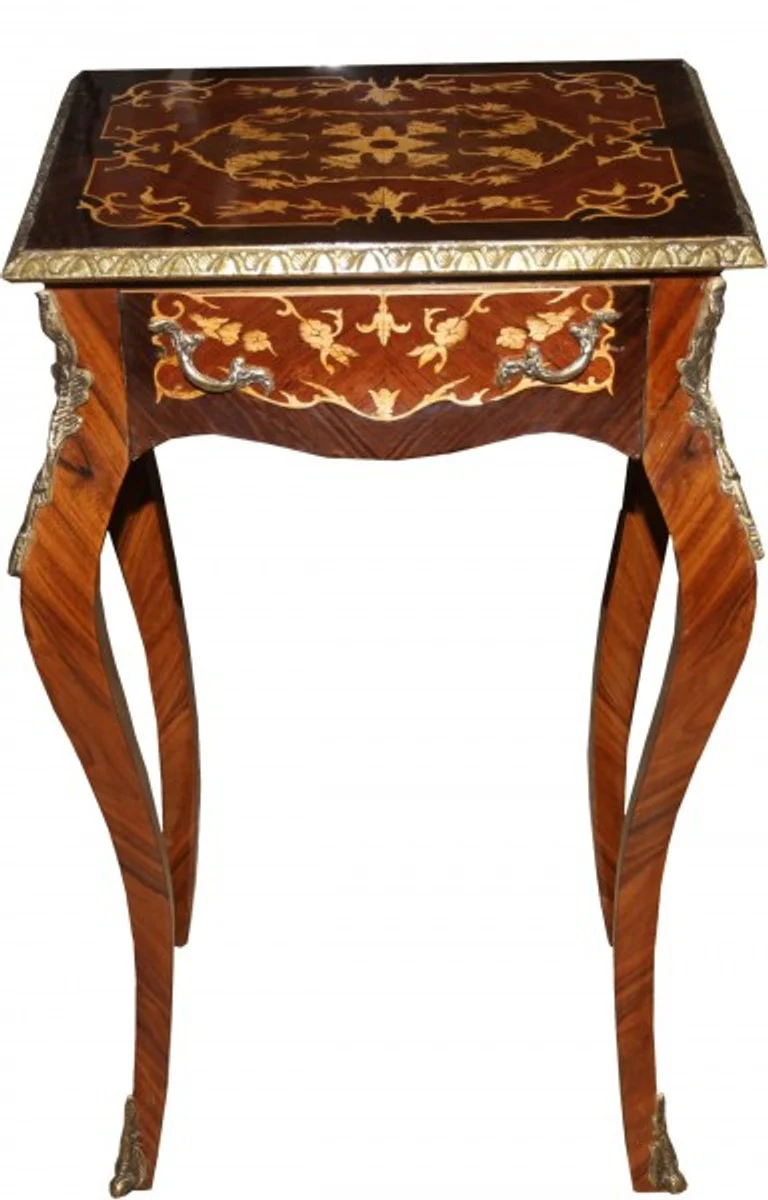 Baroque chest of drawers with drawers brown inlay H 77 cm, W 45 cm - antique style - bedside table console