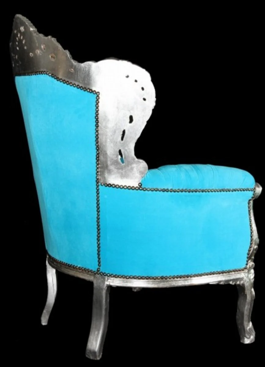 Baroque Armchair King Turquoise/Silver Throne Tron Königstron