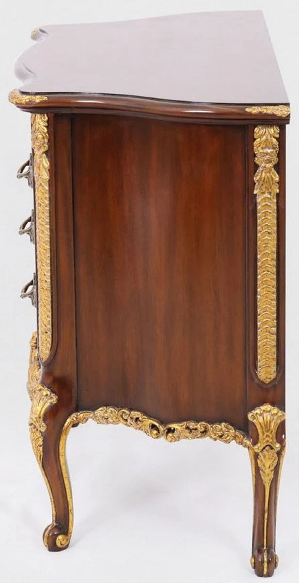 Luxury baroque night dresser dark brown / gold - solid wood bedside table with 3 drawers - handmade chest of drawers in baroque style - baroque furniture