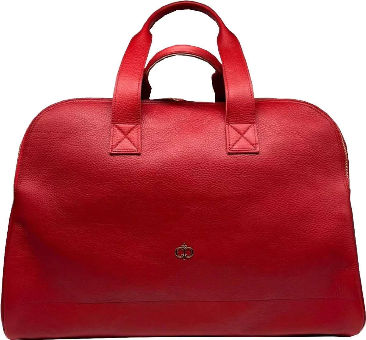 Luxus Echtleder Reisetasche Rot / Gold 50 cm - Made in Italy