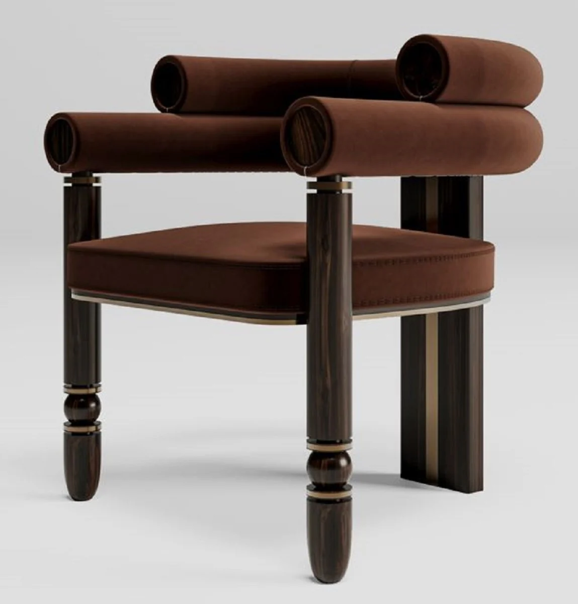 Luxury velvet dining room chair with armrests brown / dark brown / brass 69 x 63 x H. 72 cm - kitchen chair with elegant velvet fabric - dining room furniture - luxury furniture