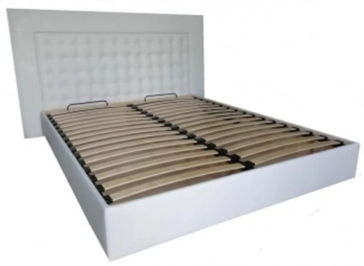 Chesterfield bed white - bedroom real leather furniture