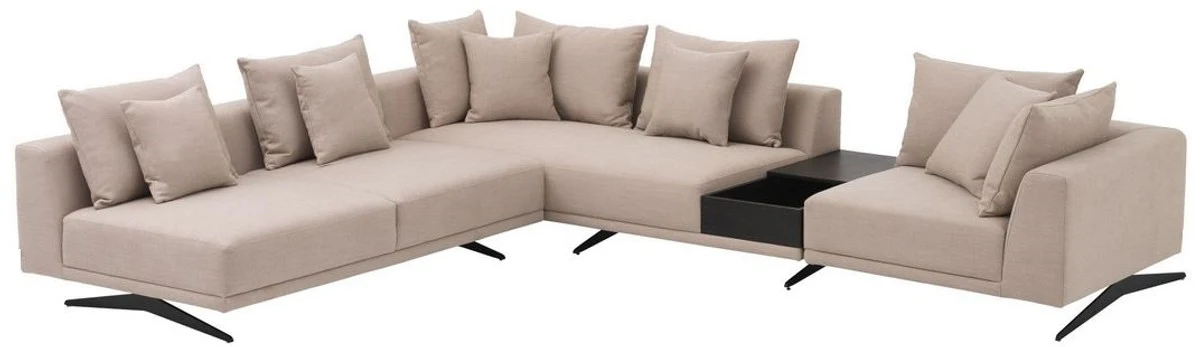 Luxury corner sofa sand color / bronze 340 x 292 x H. 64 cm - Noble living room sofa with cushions - Luxury furniture - Luxury quality