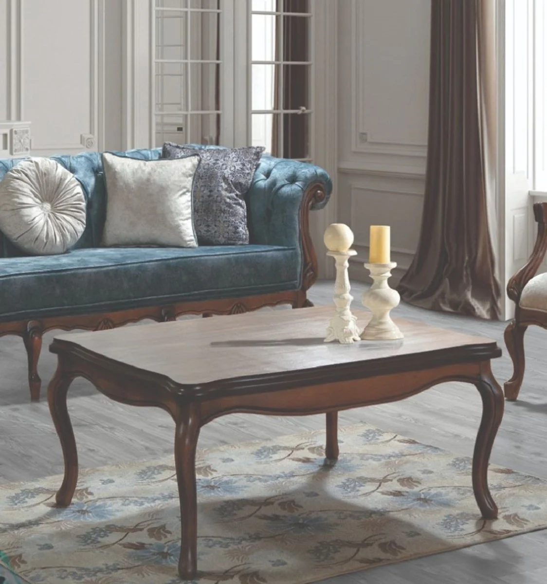 Luxury Baroque Living Room Set Blue / Gray / Brown - 2 Sofas & 2 Armchairs & 1 Coffee Table - Living Room Furniture in Baroque Style - Noble & Magnificent