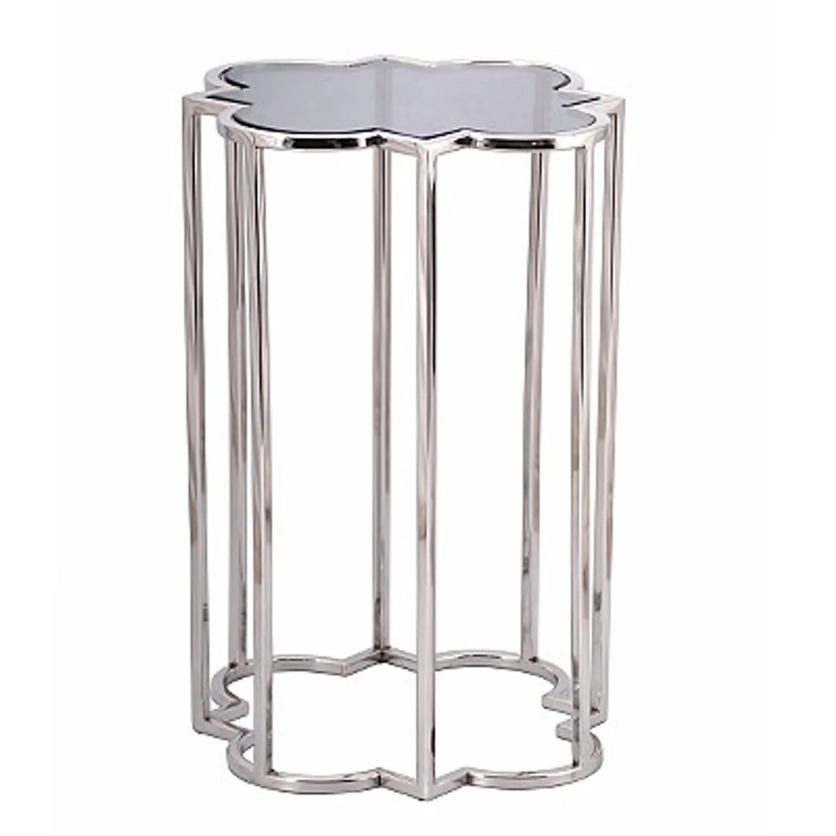 Luxury side table polished stainless steel with black mirror glass 39 x 39 x H56 cm - Luxury Art Deco furniture