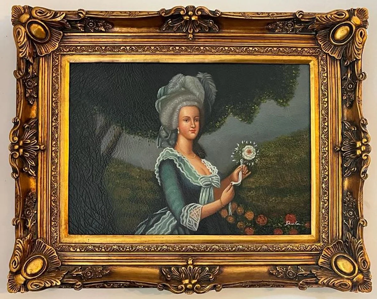 Baroque oil painting countess multicolored / gold - hand-painted antique style painting with splendid frame - wall decoration in baroque style - baroque decoration accessories