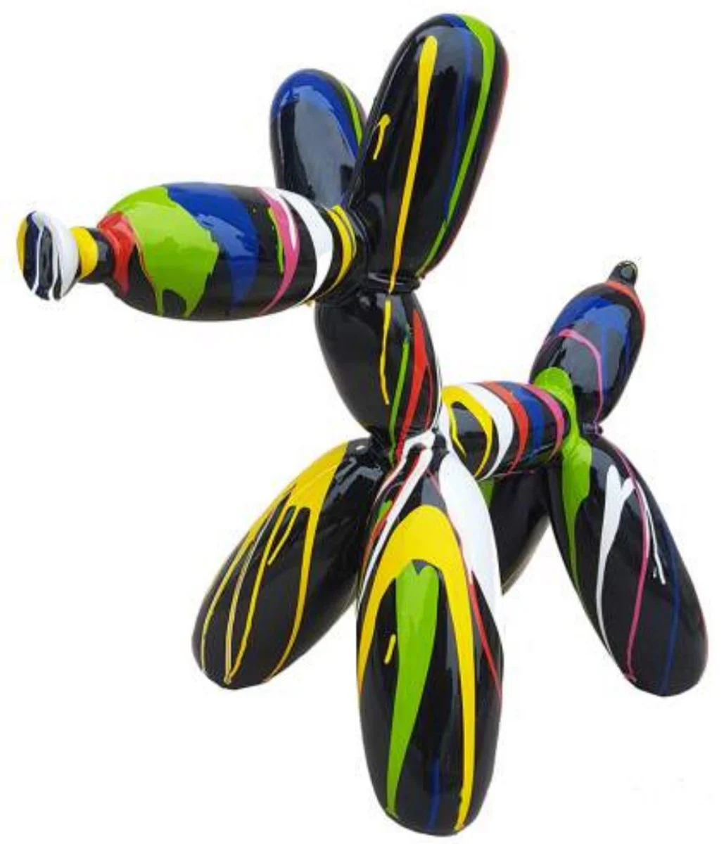 Luxus Designer Deko Skulptur Ballon Hund Schwarz / Mehrfarbig 100 cm - Große Deko Figur - XXL Deko Skulptur - XXL Deko Figur - Wohnzimmer Deko - Garten Deko - Luxus Figuren