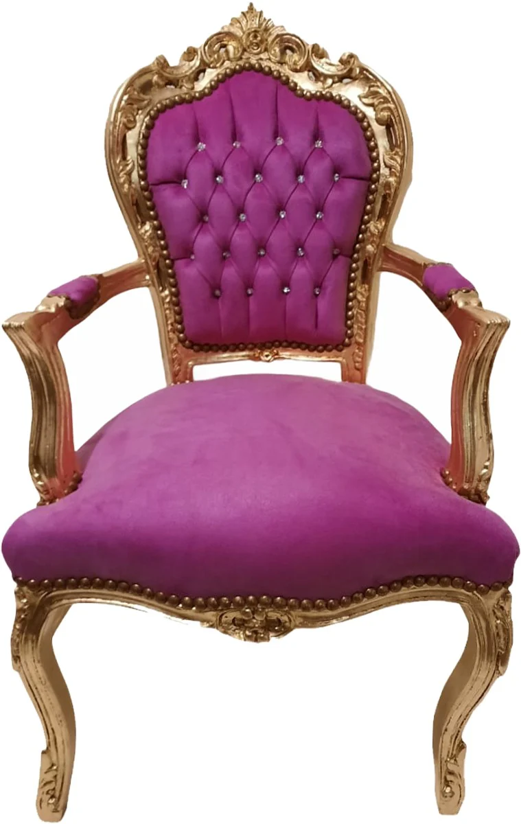 Baroque dining room chair pink / gold with bling bling rhinestones - antique style furniture