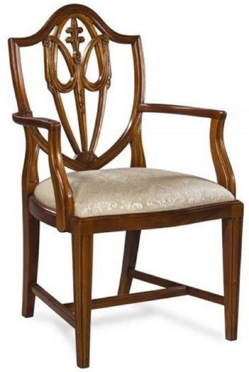 Luxury Art Deco dining room chair with armrests dark brown / gold 58.4 x 50.8 x H. 99.1 cm - Elegant solid wood chair with pattern - Art Deco dining room furniture