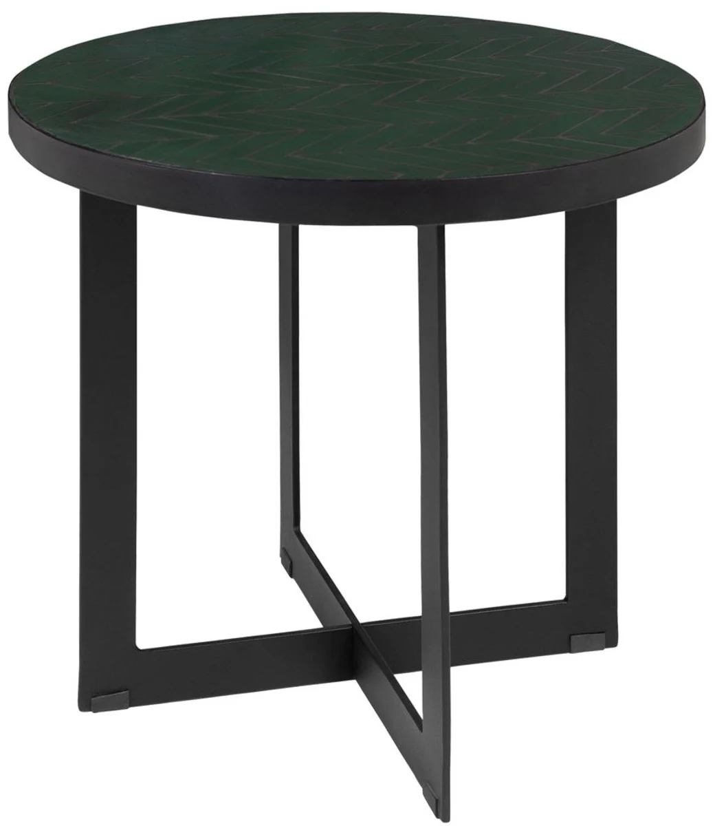 Luxury coffee table green / black Ø 50 x H. 45 cm - round living room table with ceramic tiles