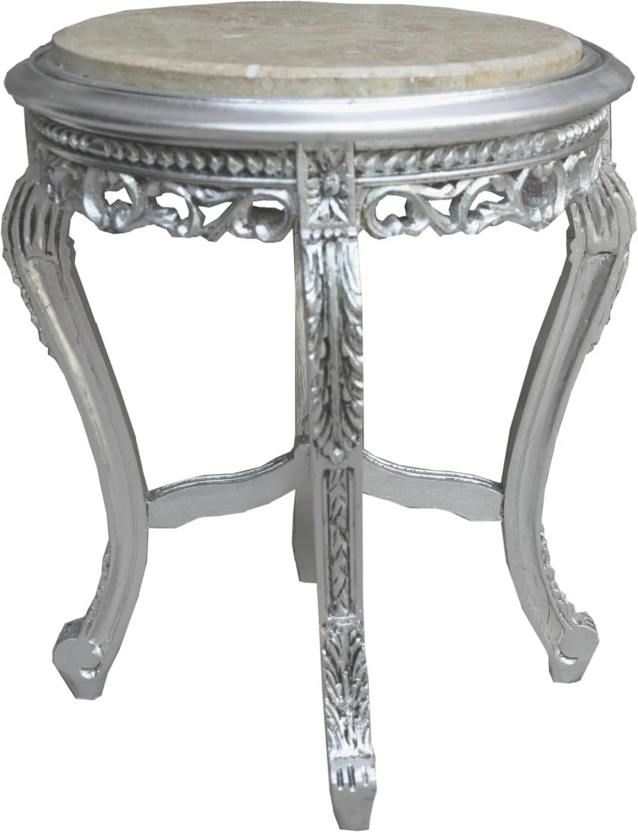 Baroque side table silver with cream-colored marble top 48 x 48 x H. 55 cm - Baroque furniture side table