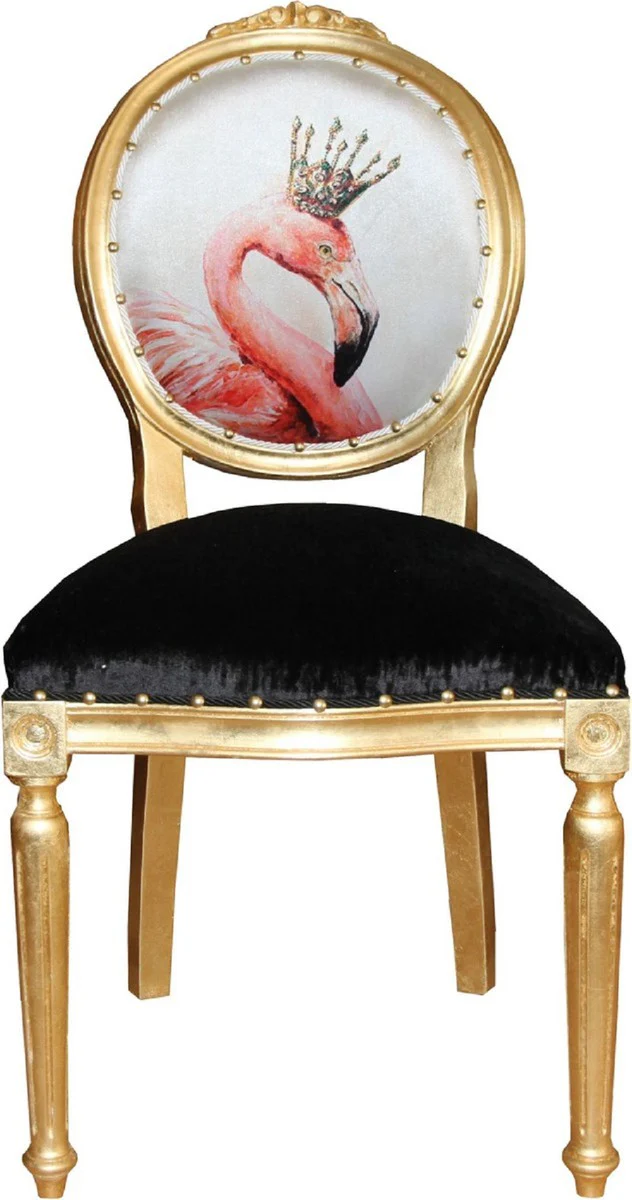 Luxury baroque dining room set flamingo with crown green / white / gold 48 x 50 x H. 98 cm - 6 handmade dining chairs with bling bling rhinestones - baroque dining room furniture