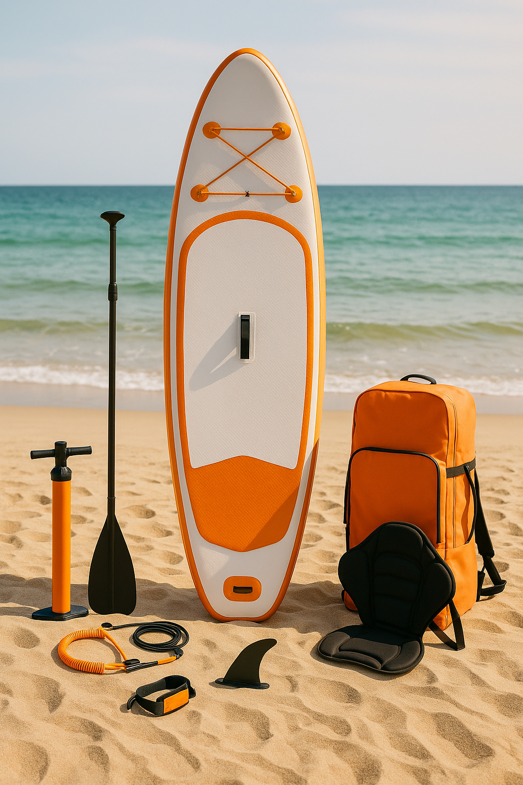 Aufblasbares Stand-Up-Paddle-Board (SUP) für Outdoor-Sportarten, orange und weiß, PVC, für Strand/See/Reisen, 310 × 82 × 15 cm, cRCgwUo555AH
