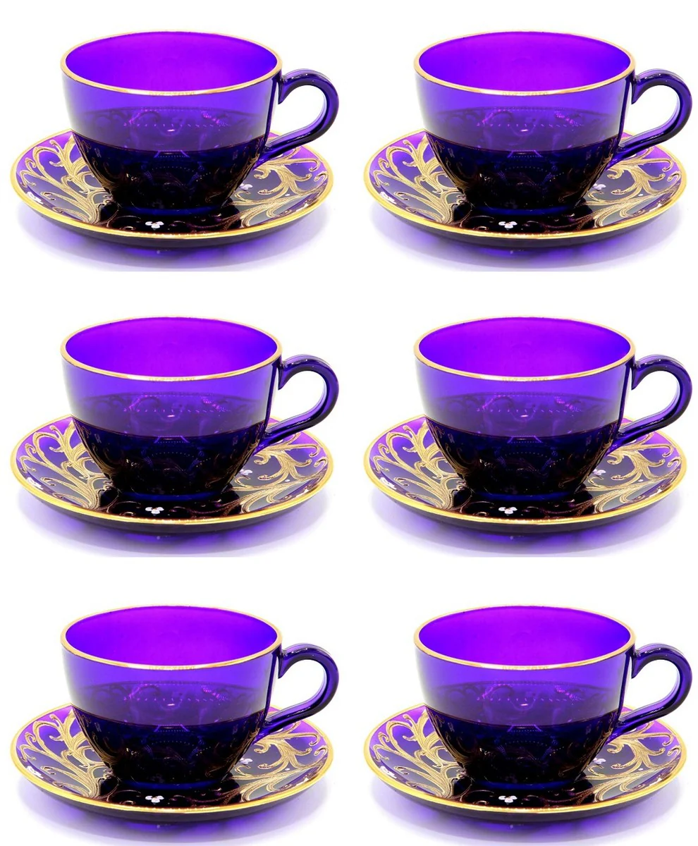 Luxury Baroque Coffee / Tea Cups Set of 6 Purple / Gold - Handmade & Hand-Painted Cups with Saucers - Hotel & Restaurant Accessories - Luxury Quality