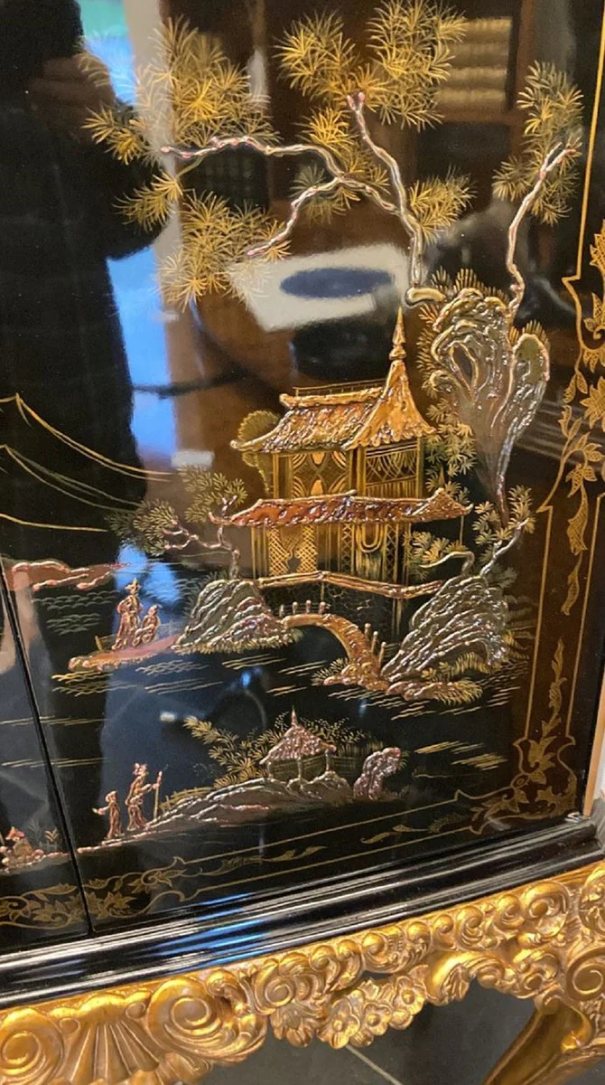 Luxury baroque bar cabinet black / multicolored / gold - magnificent solid wood cabinet with LED lighting - baroque living room furniture - baroque bar furniture - baroque hotel furniture