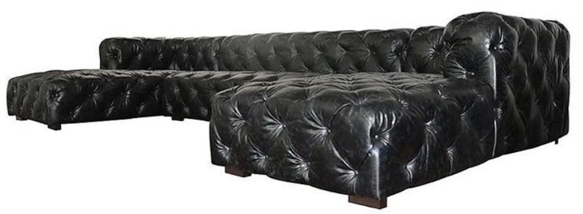 Luxury Chesterfield leather U-shape sofa vintage black / brown 415 x 200 x H. 74 cm - 3-piece genuine leather living room sofa - living room furniture - Chesterfield furniture - luxury furniture