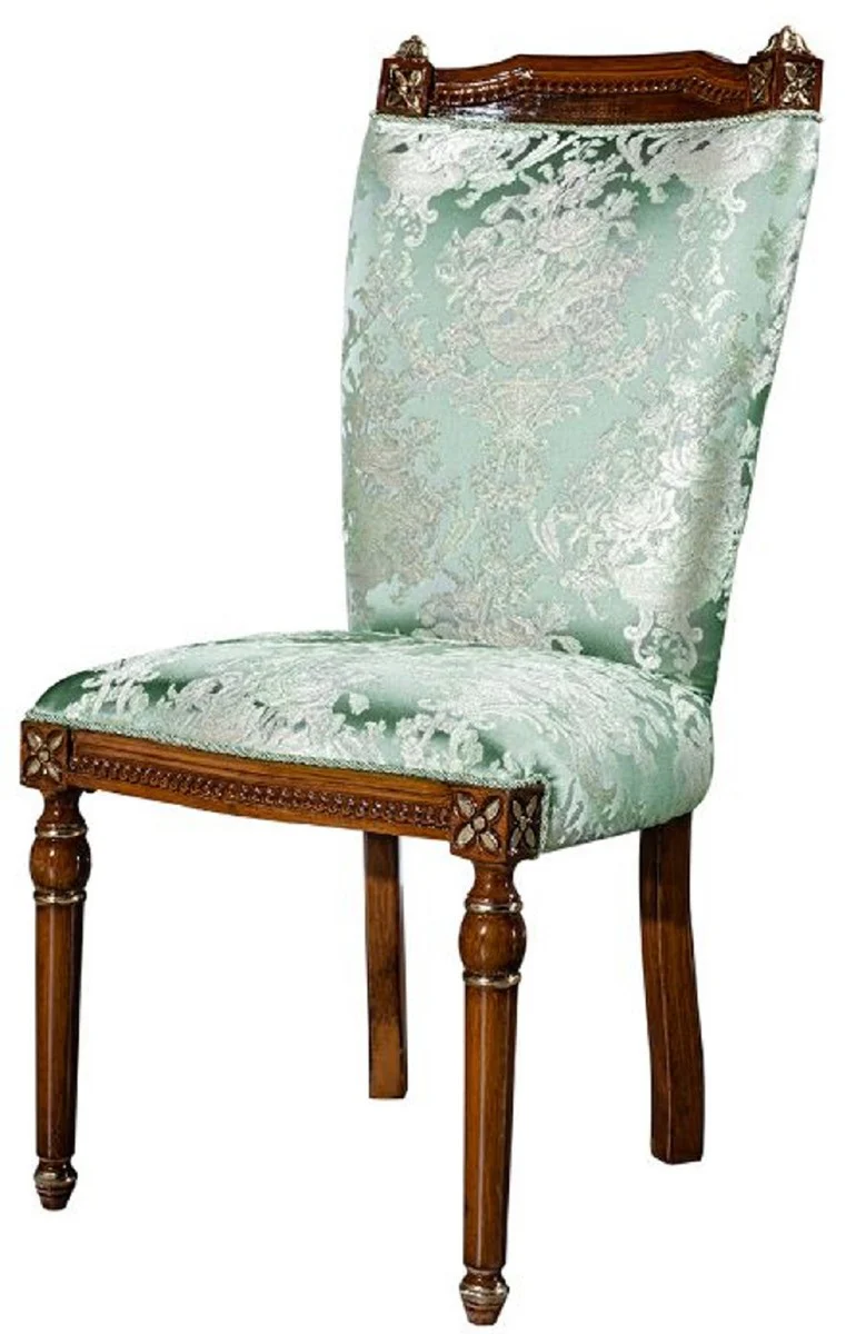 Luxury baroque dining room chair mint green / brown - handmade solid wood kitchen chair with a noble pattern - baroque dining room furniture