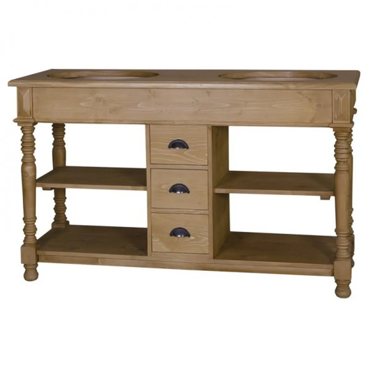 Country house style wash cabinet vanity unit including 2 sinks with drawers San Sebastian - bathroom cabinet solid wood