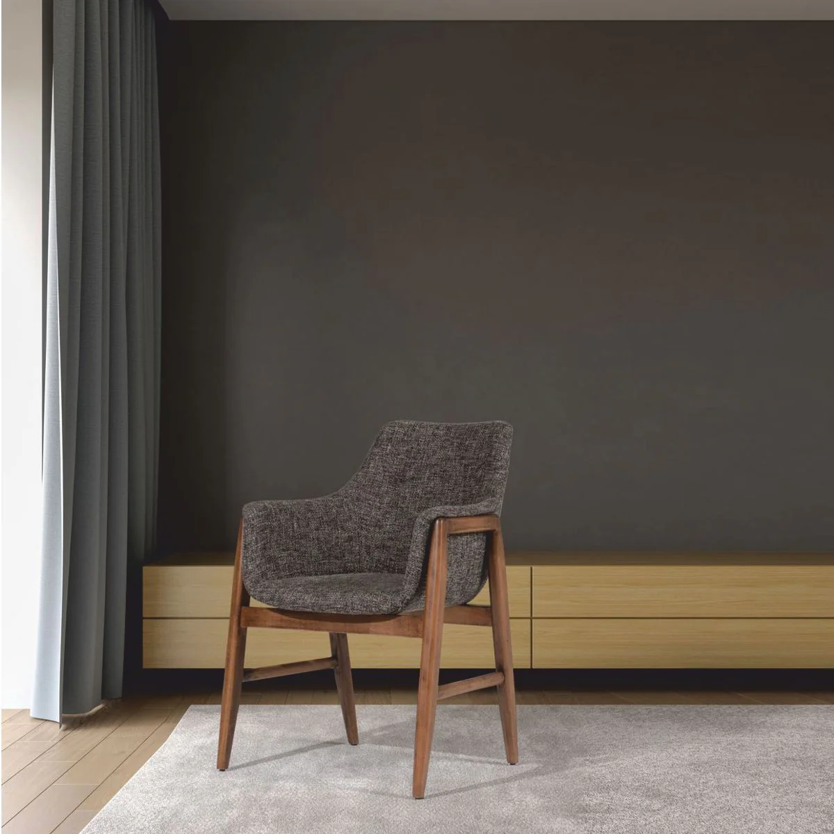 Luxury dining room chair set of 6 with armrests black / brown H. 86 cm